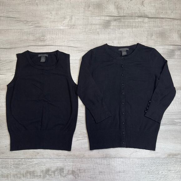 Grace Elements Black Tank & Sweater Lot WMNS Small 3/4 Sleeve Button Up Rayon - Picture 1 of 16